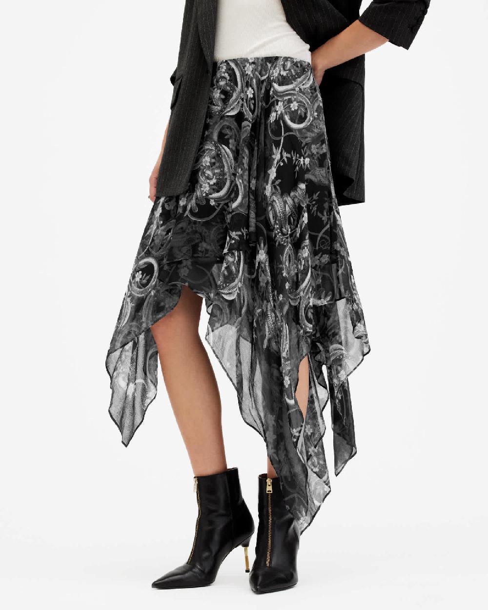 All Saints Polly Asymmetric Hem Skirt Helena Black