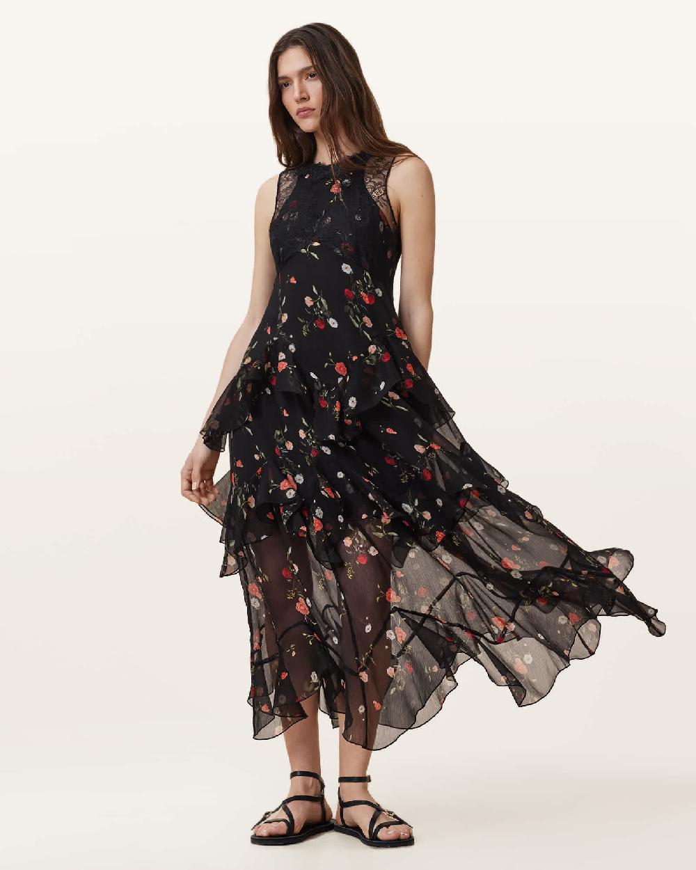 All Saints Quinn Floral Print Dress Briar Black