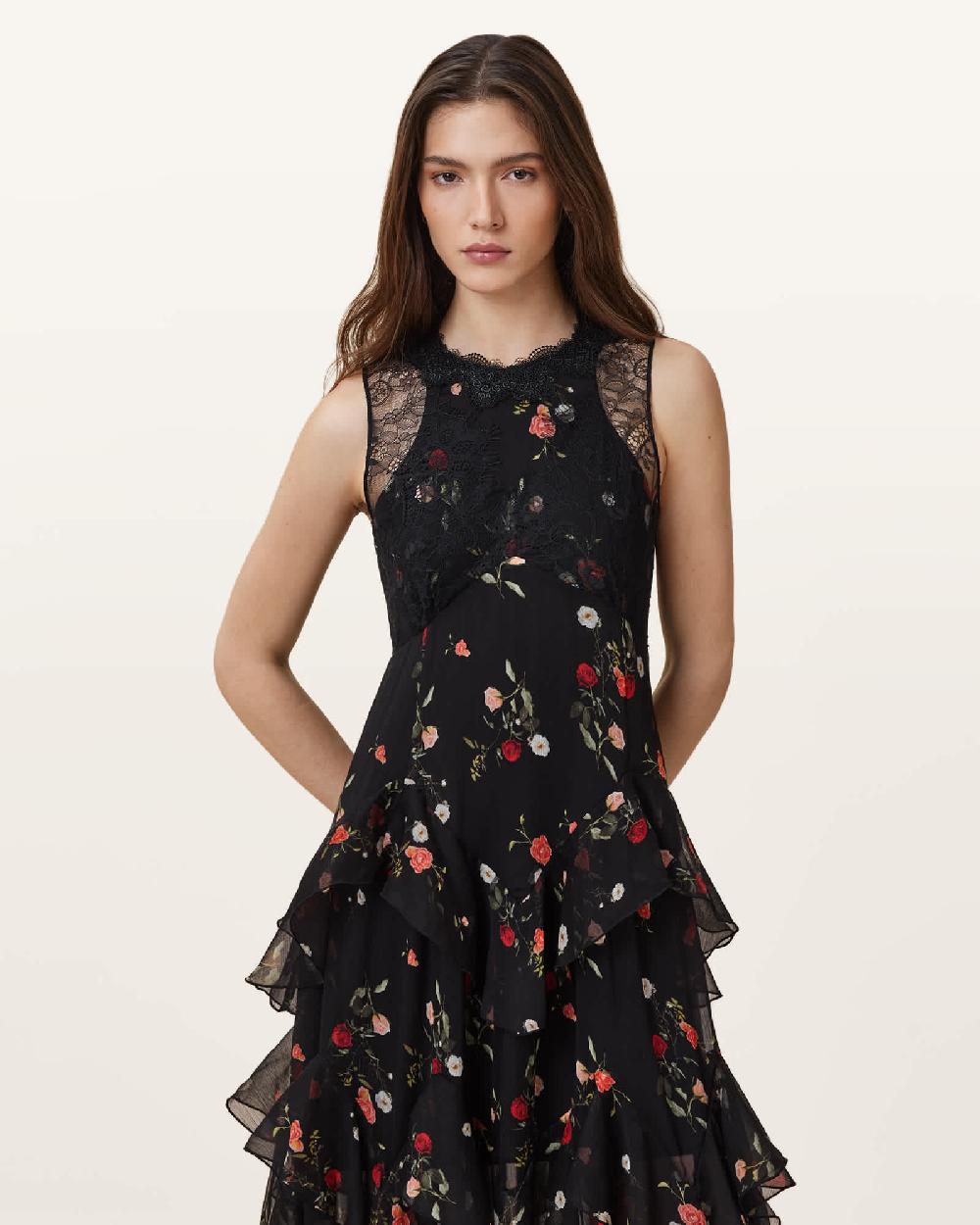 All Saints Quinn Floral Print Dress Briar Black