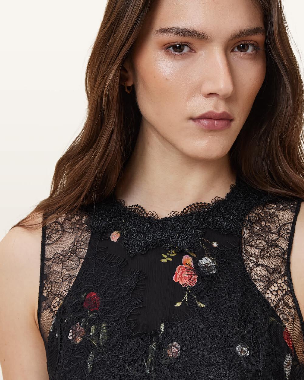 All Saints Quinn Floral Print Dress Briar Black