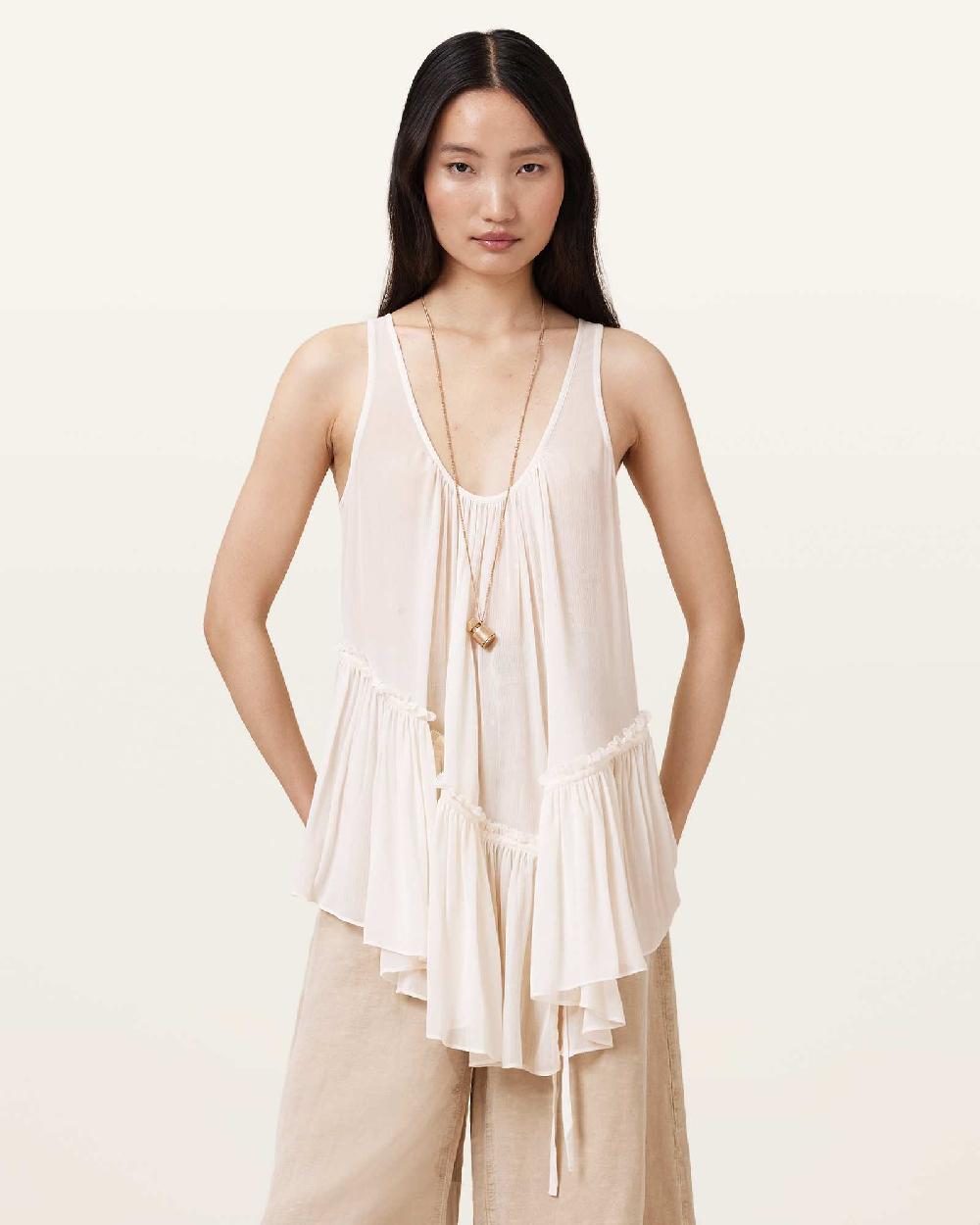 All Saints Rach Tiered Layer Top Chalk White