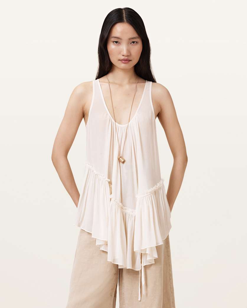 all saints Rach Tiered Layer Top Chalk White