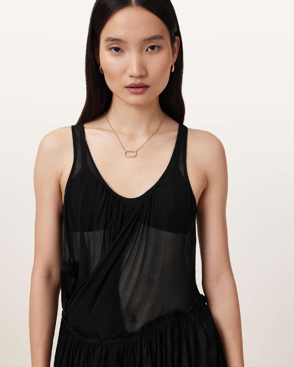 All Saints Rach Tiered Sheer Top Black