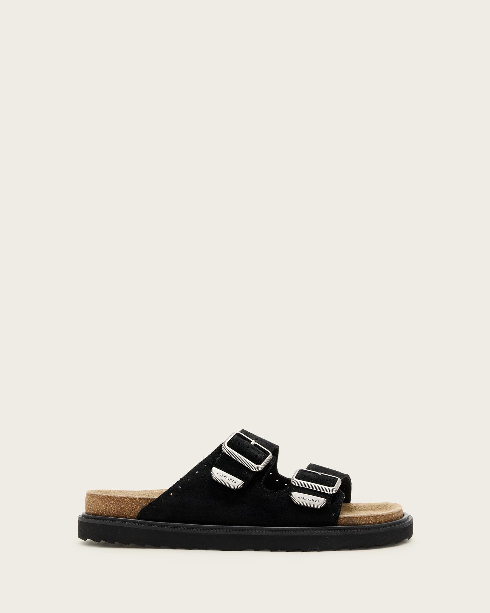All Saints Randal Buckled Suede Sandals Black