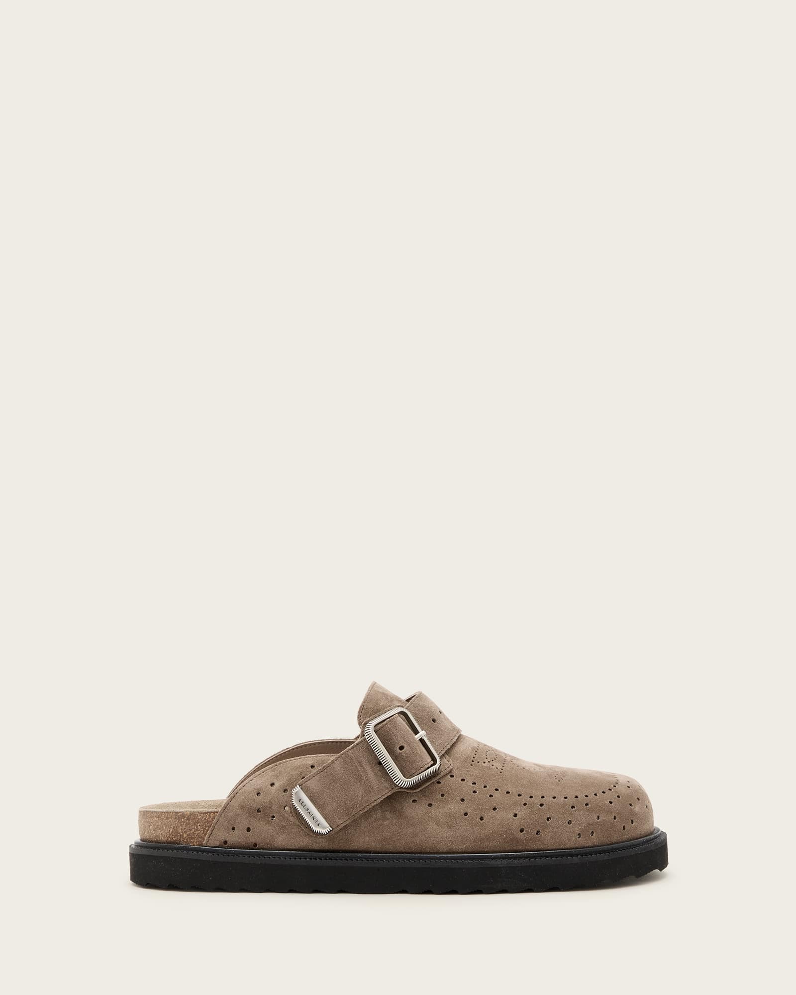 All Saints Randal Suede Mules Stone Grey