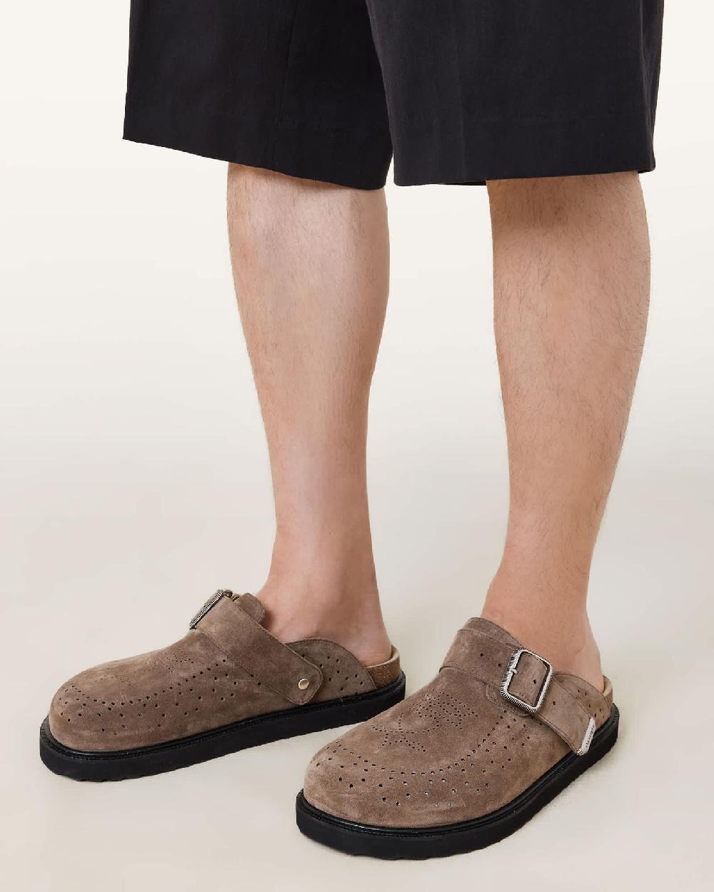 All Saints Randal Suede Mules Stone Grey