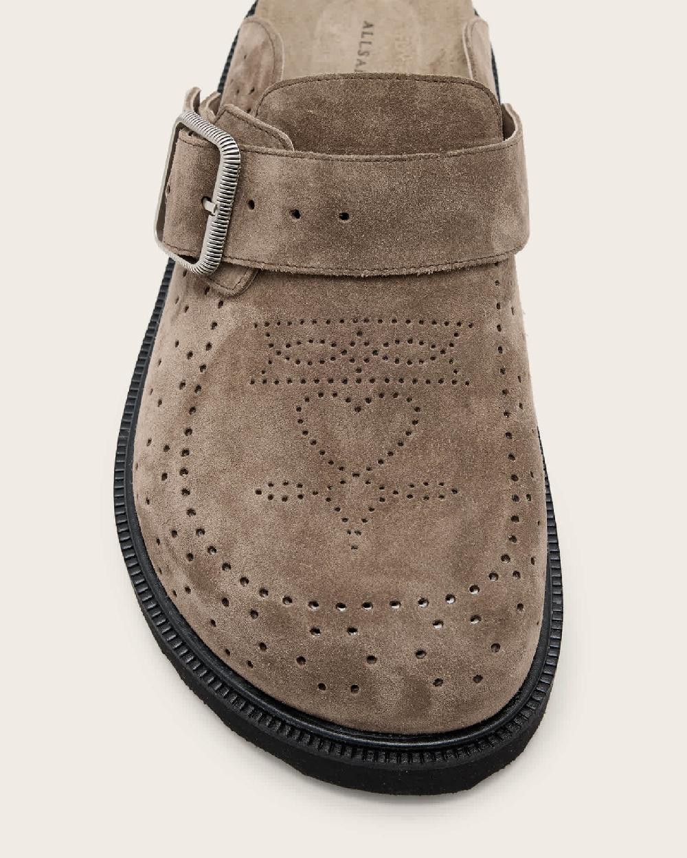 All Saints Randal Suede Mules Stone Grey