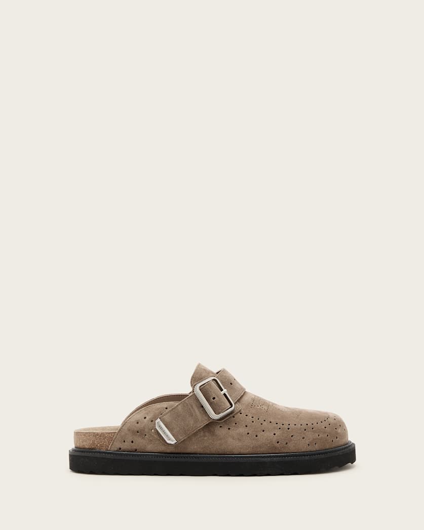 all saints Randal Suede Mules Stone Grey