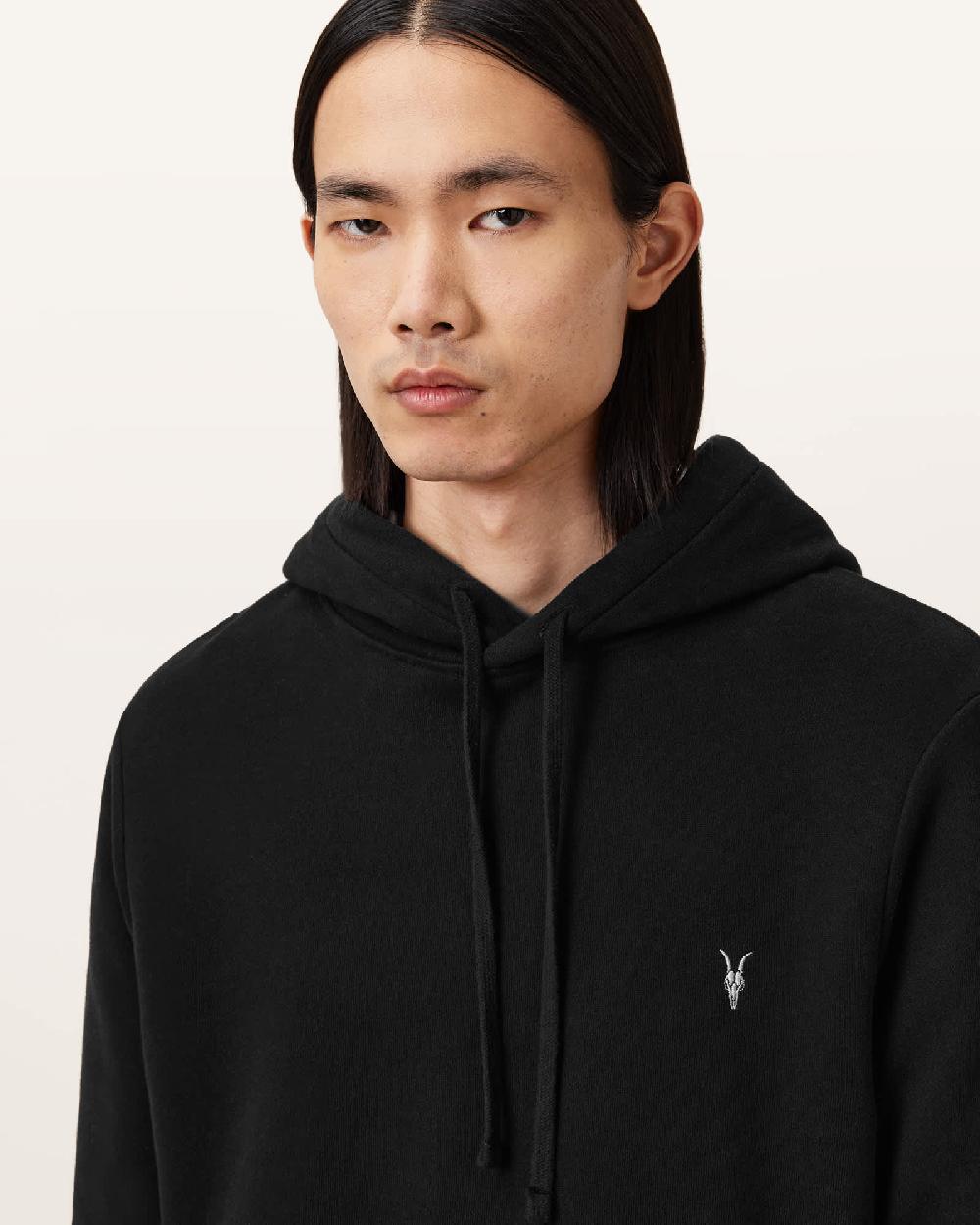 All Saints Raven Pullover Ramskull Hoodie Black
