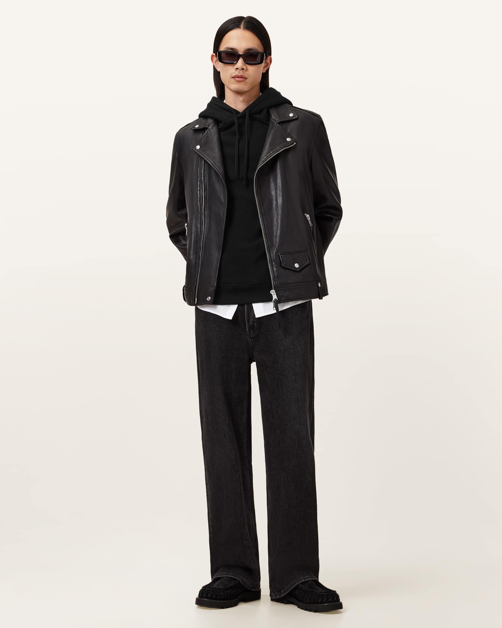 All Saints Raven Pullover Ramskull Hoodie Black