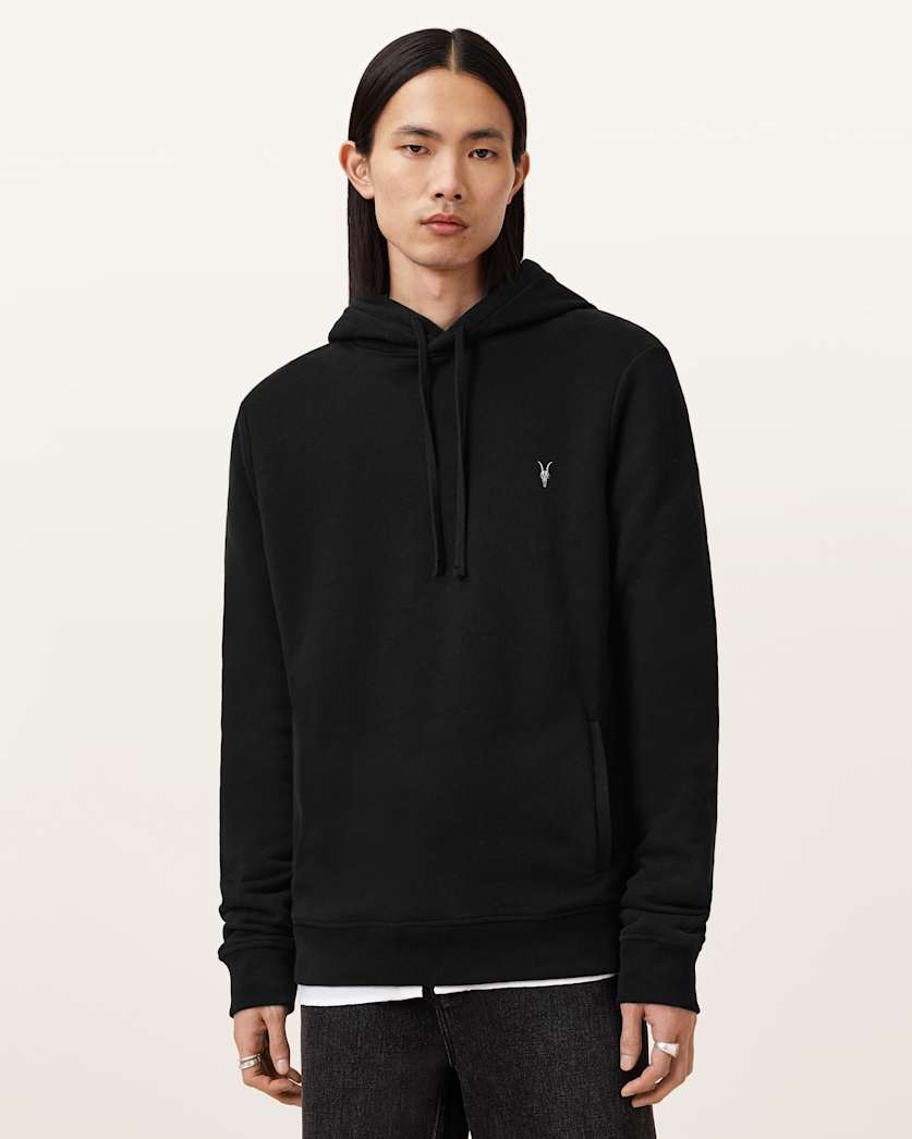 all saints Raven Pullover Ramskull Hoodie Black