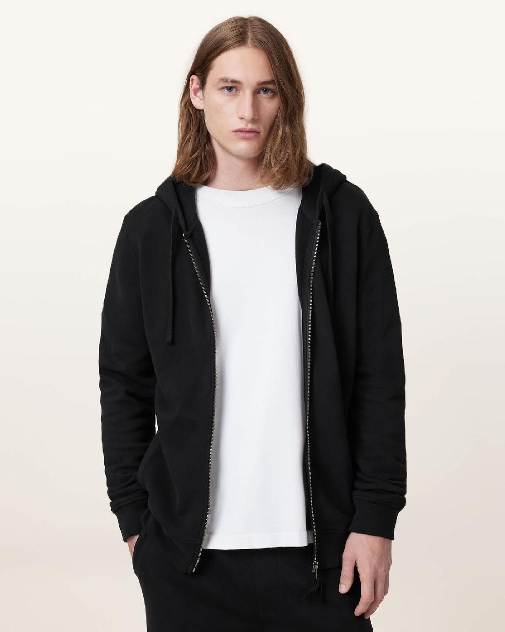 All Saints Raven Zip Up Ramskull Hoodie Black