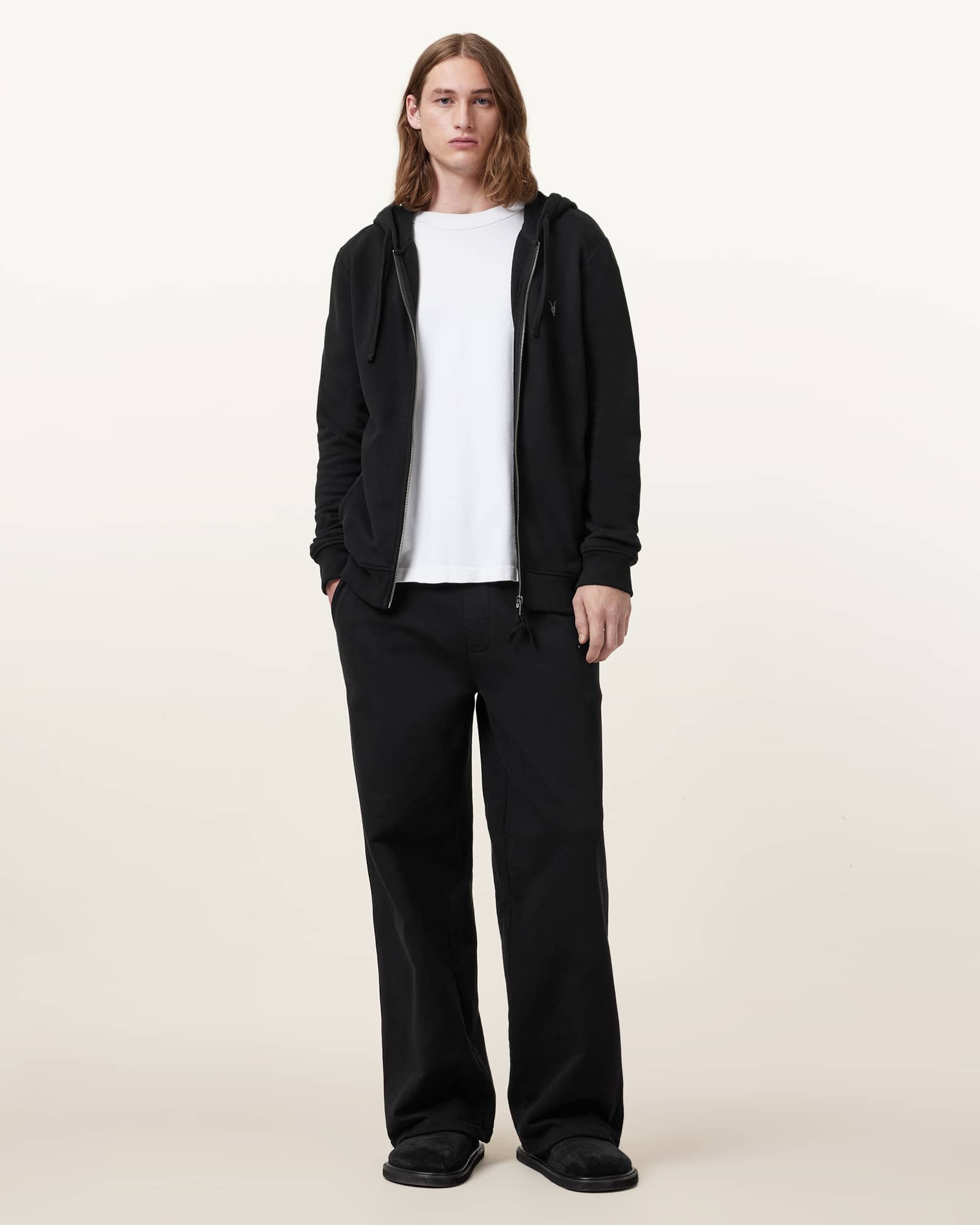 All Saints Raven Zip Up Ramskull Hoodie Black