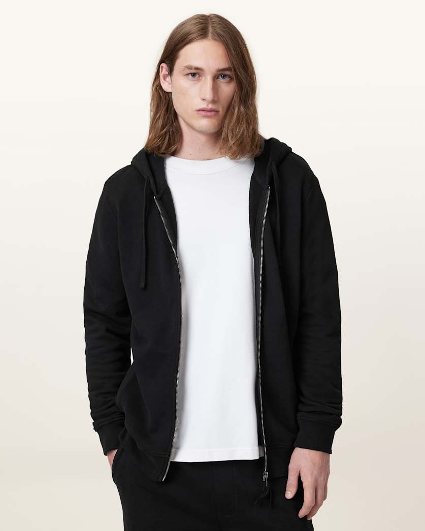all saints Raven Zip Up Ramskull Hoodie Black