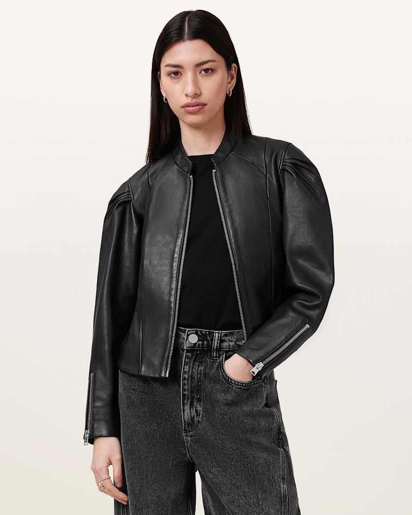 all saints Rayna Leather Biker Jacket Black