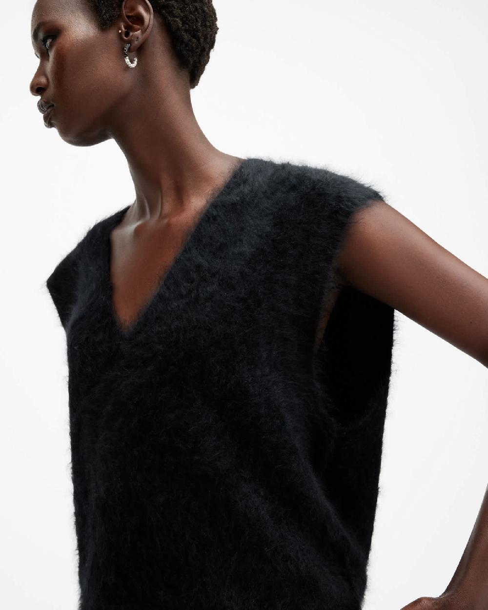 All Saints Rebel Brushed Cashmere Tank Top Black