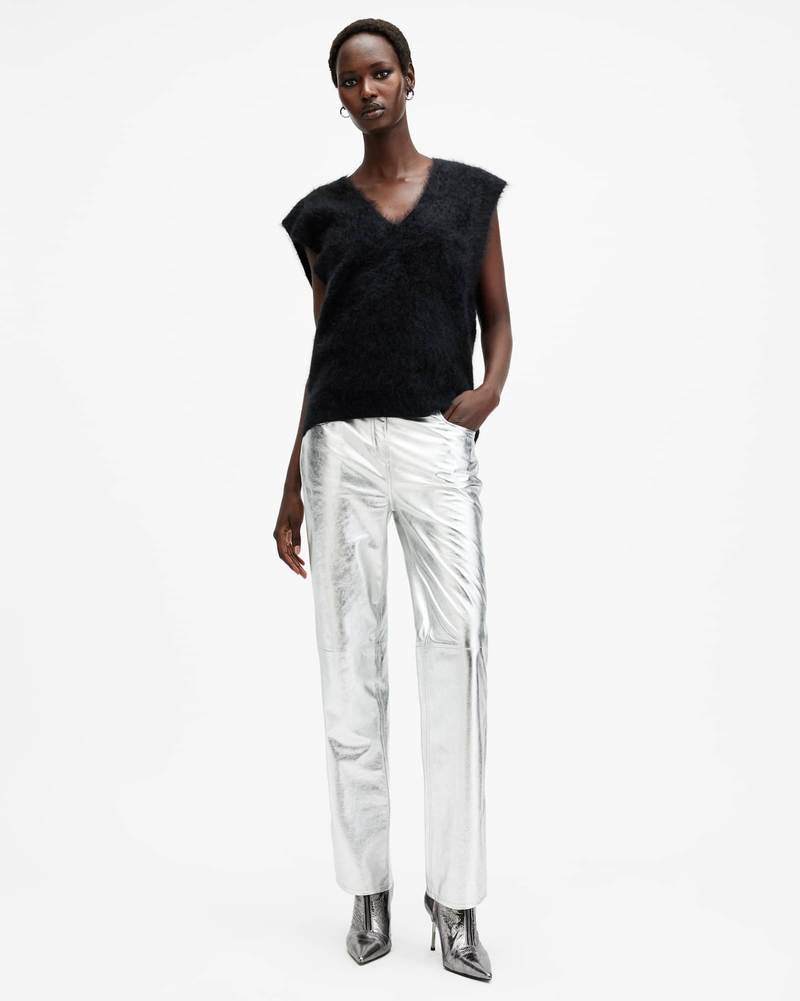 All Saints Rebel Brushed Cashmere Tank Top Black