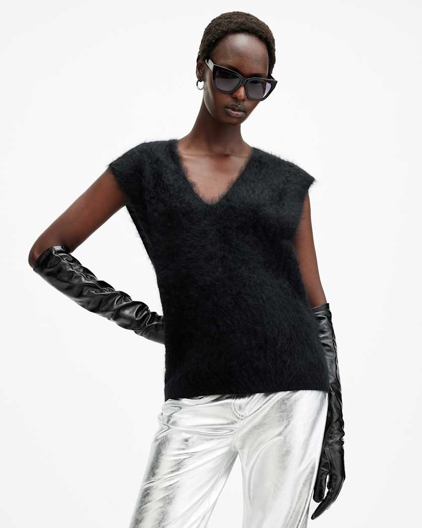 all saints Rebel Brushed Cashmere Tank Top Black