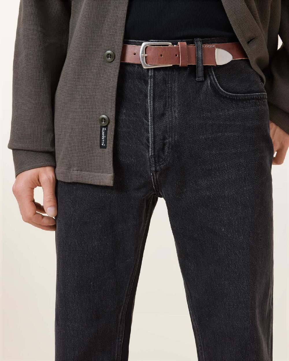 All Saints Reed Leather Belt Bitter Brown