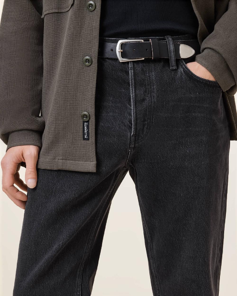 All Saints Reed Leather Belt BLACK/DULL NICKEL