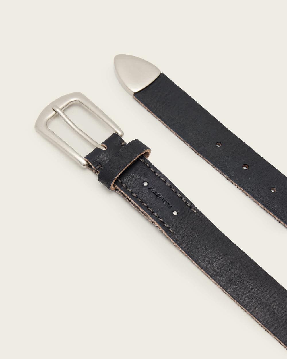 All Saints Reed Leather Belt BLACK/DULL NICKEL
