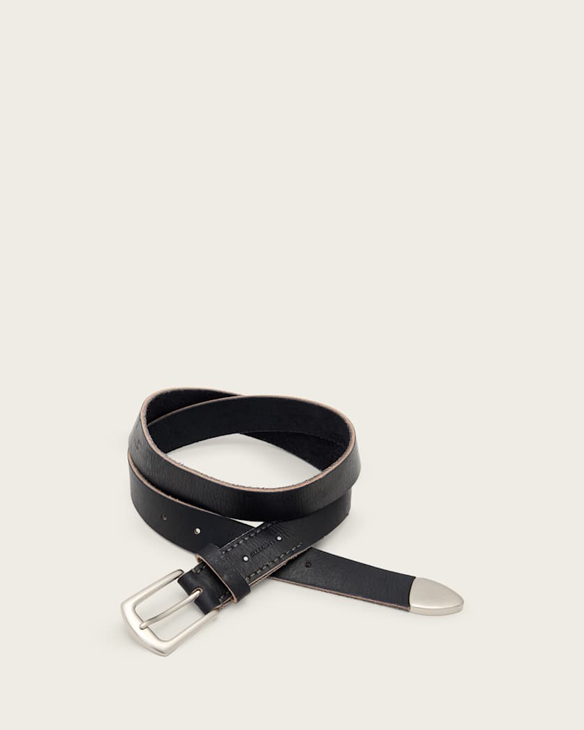 all saints Reed Leather Belt BLACK/DULL NICKEL
