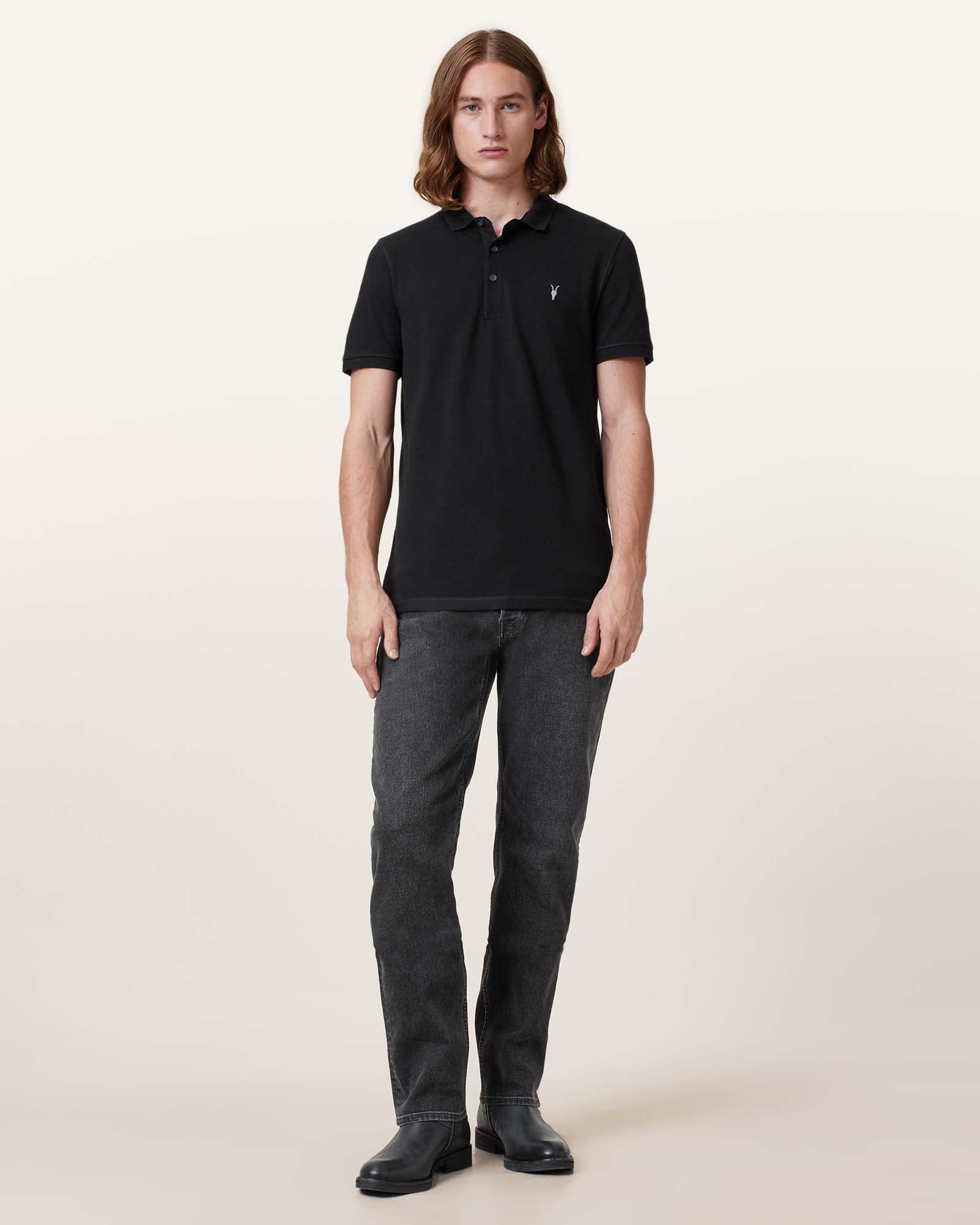 All Saints Reform Short Sleeve Polo Shirt Black