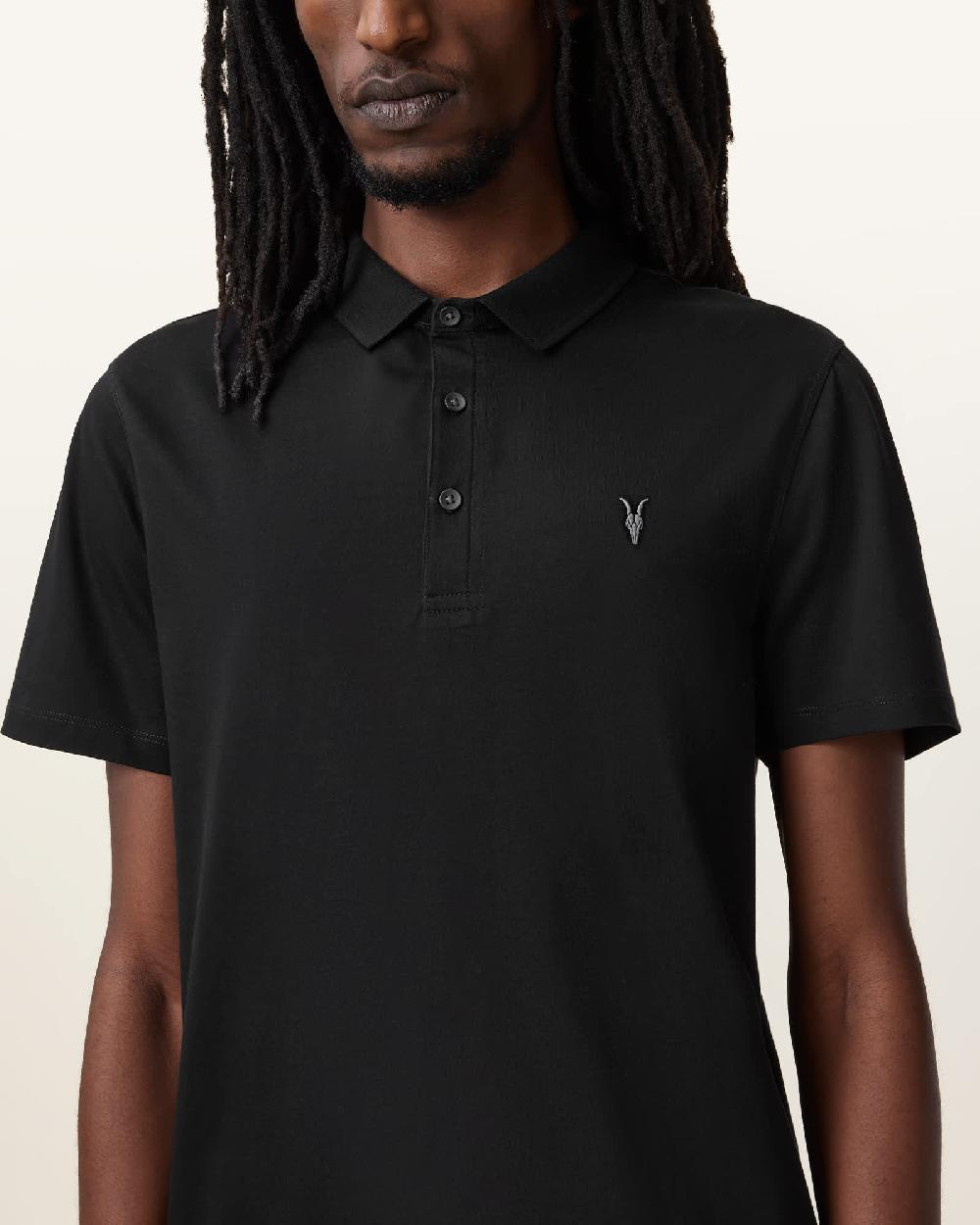 All Saints Reid Short Sleeve Polo Shirt Jet Black