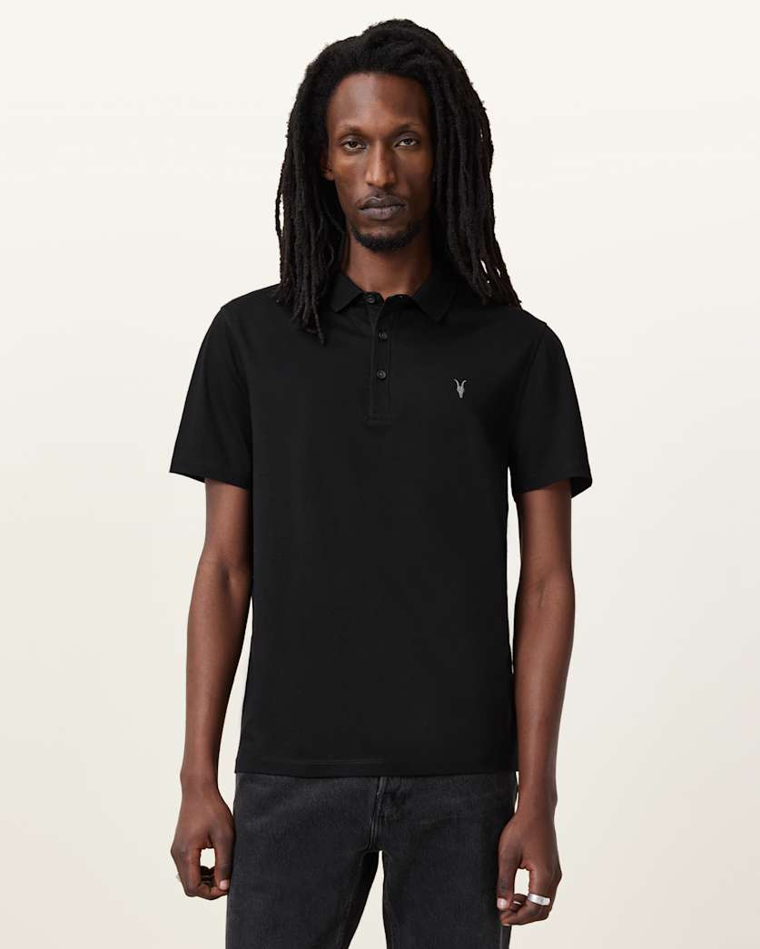 all saints Reid Short Sleeve Polo Shirt Jet Black