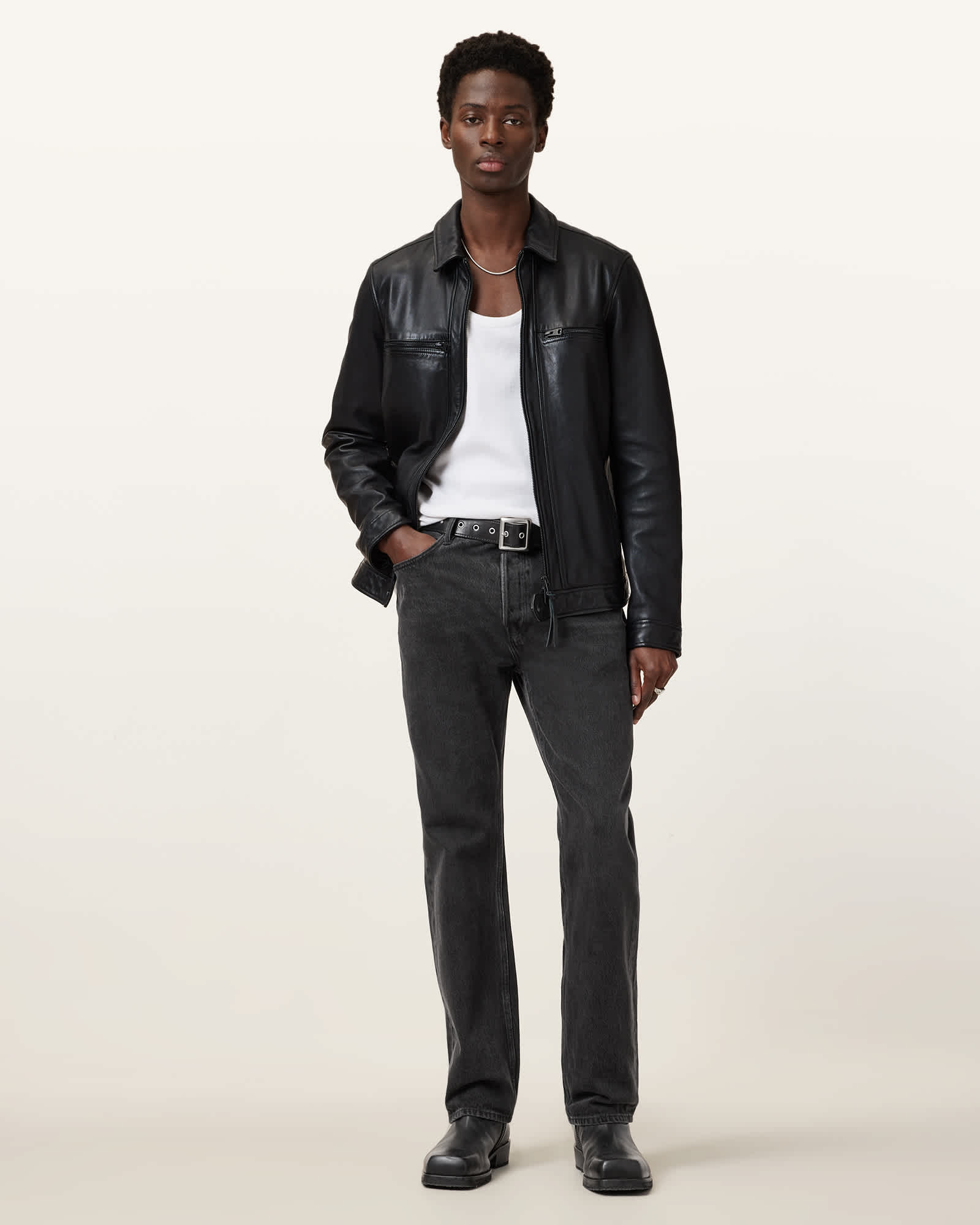 All Saints Reid Straight Fit Denim Jeans Black