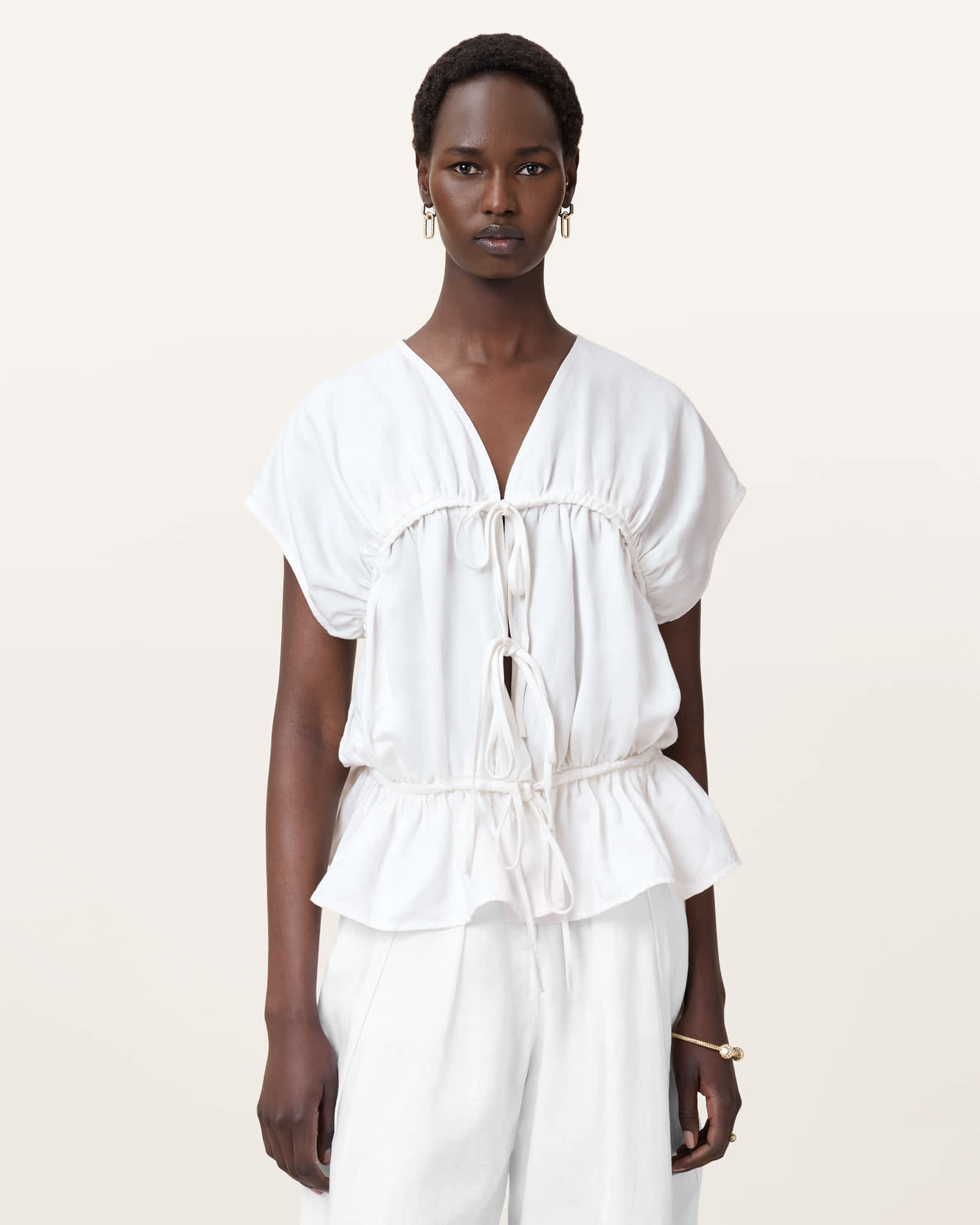 All Saints Remy Gathered Top White