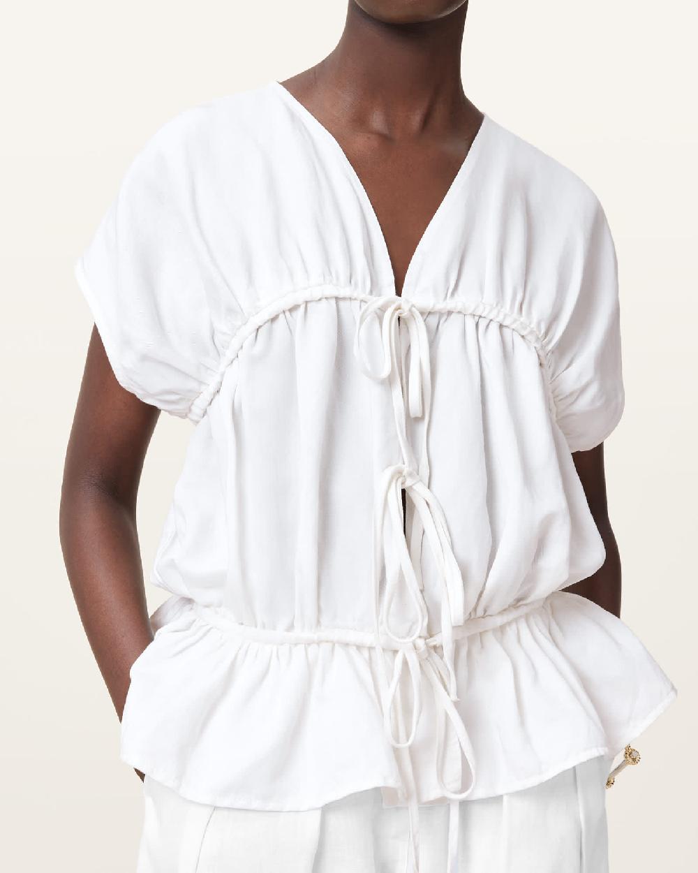 All Saints Remy Gathered Top White