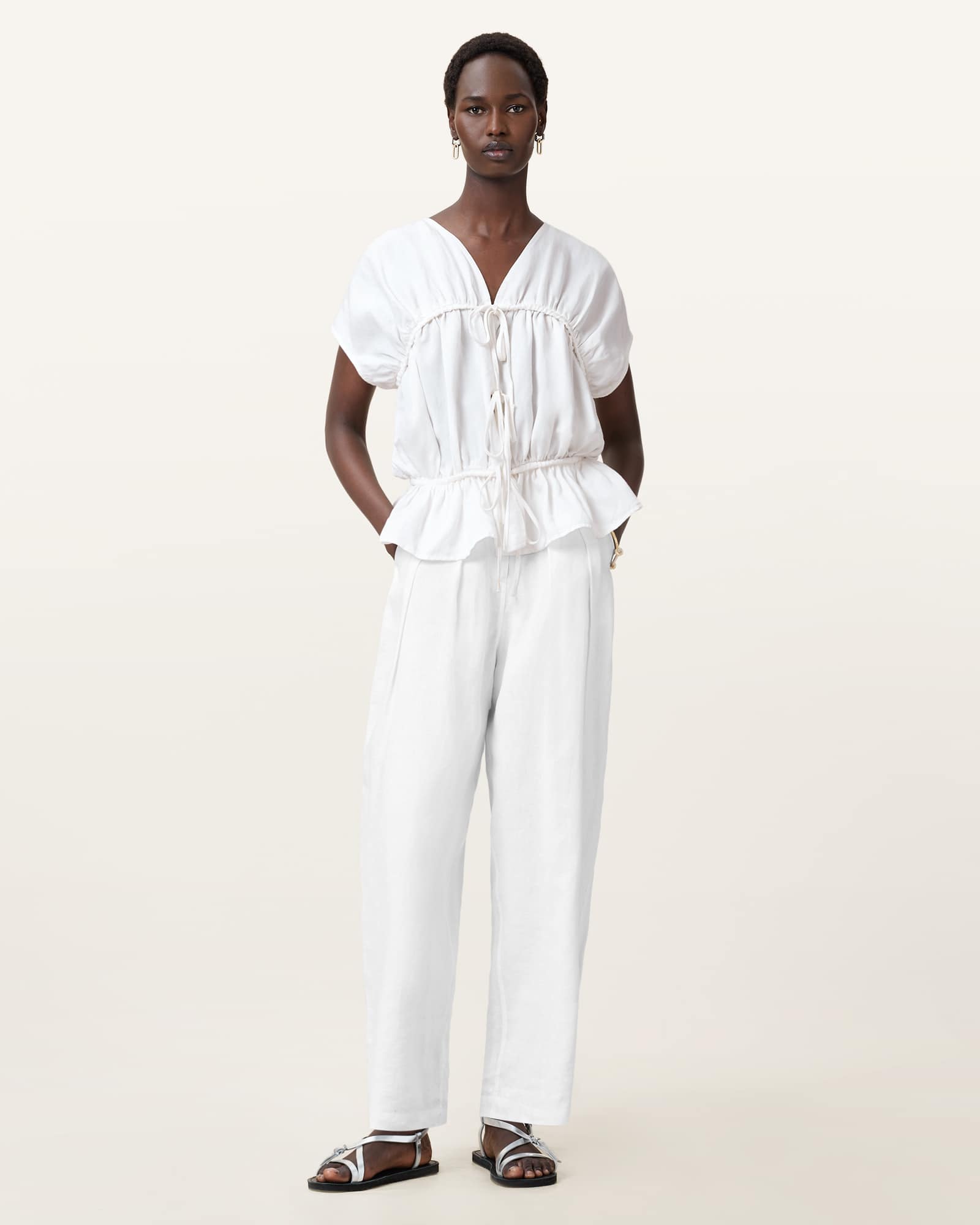 All Saints Remy Gathered Top White