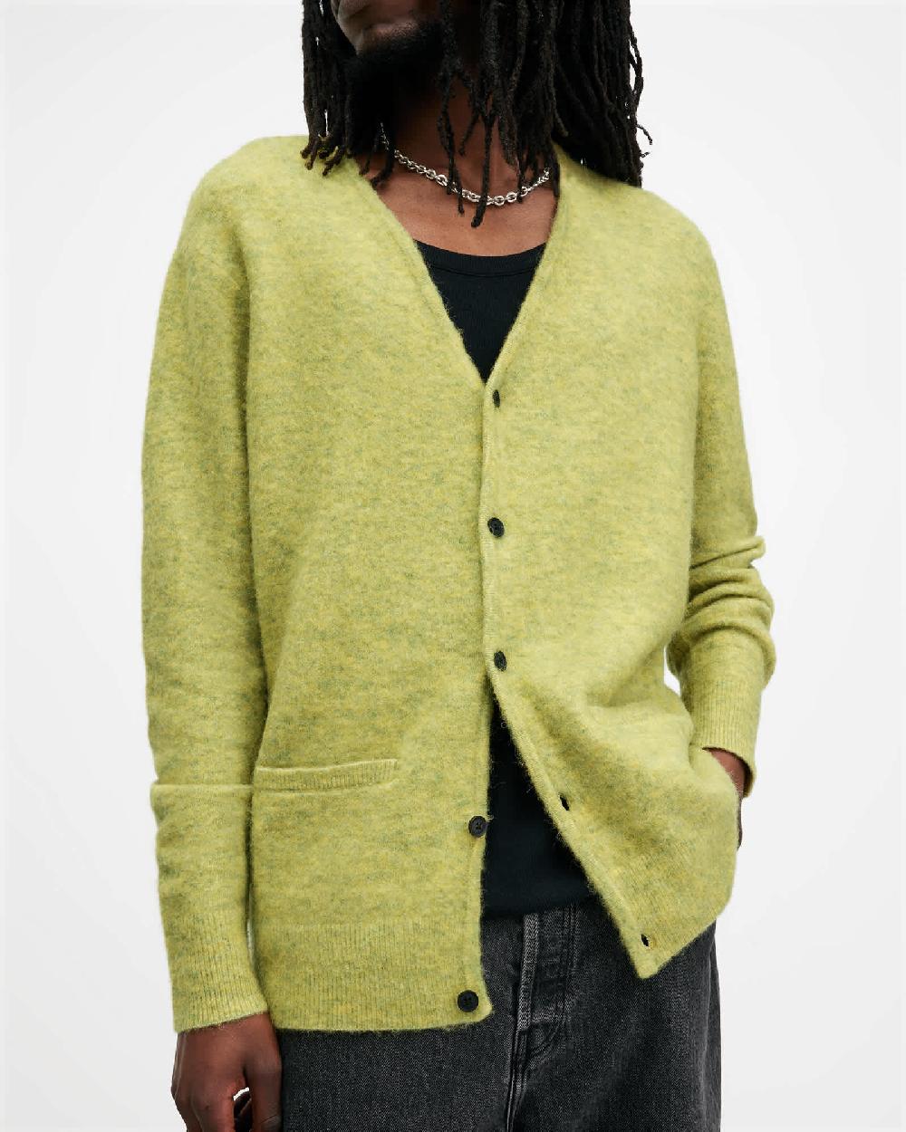 All Saints Renn Wool Blend Cardigan Acid Green