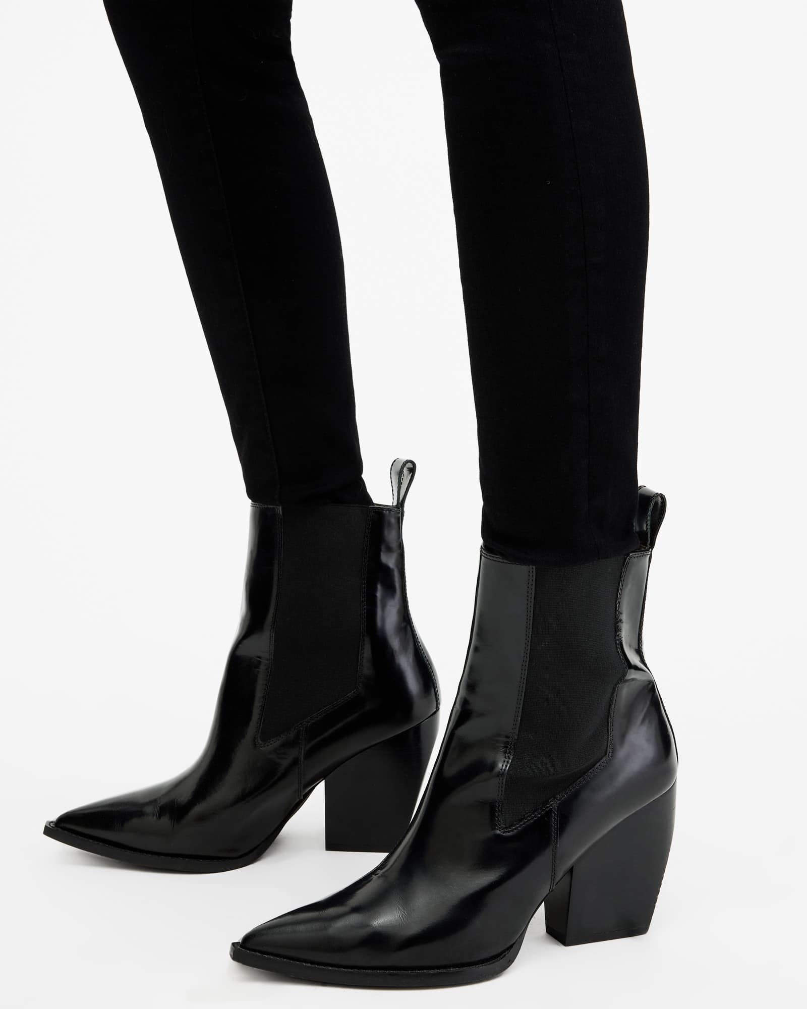 All Saints Ria Pointed Toe Leather Boots Black