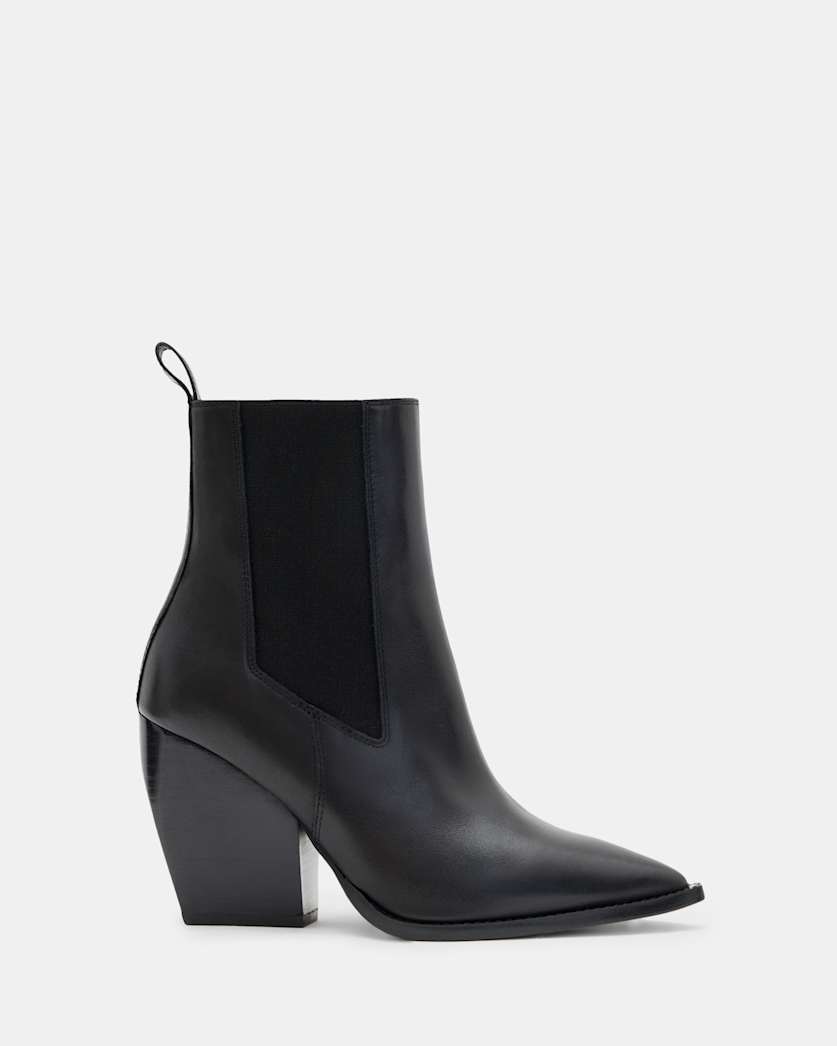 all saints Ria Pointed Toe Leather Boots Black