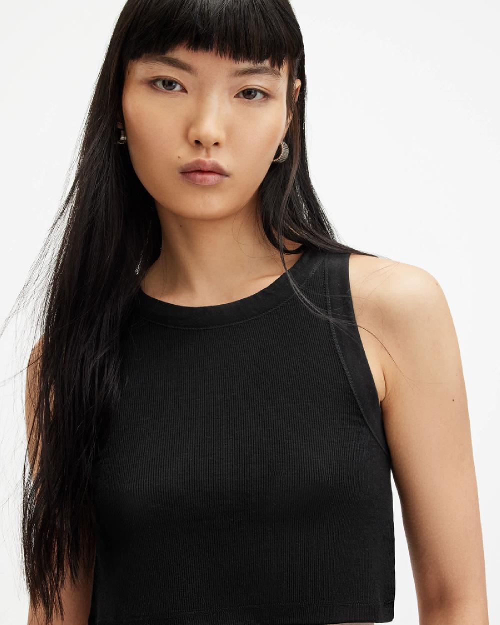 All Saints Rina Cropped Sleeveless Tank Top Black