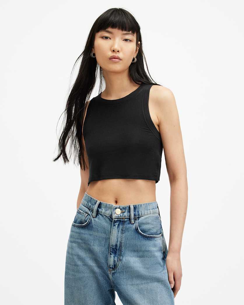 all saints Rina Cropped Sleeveless Tank Top Black