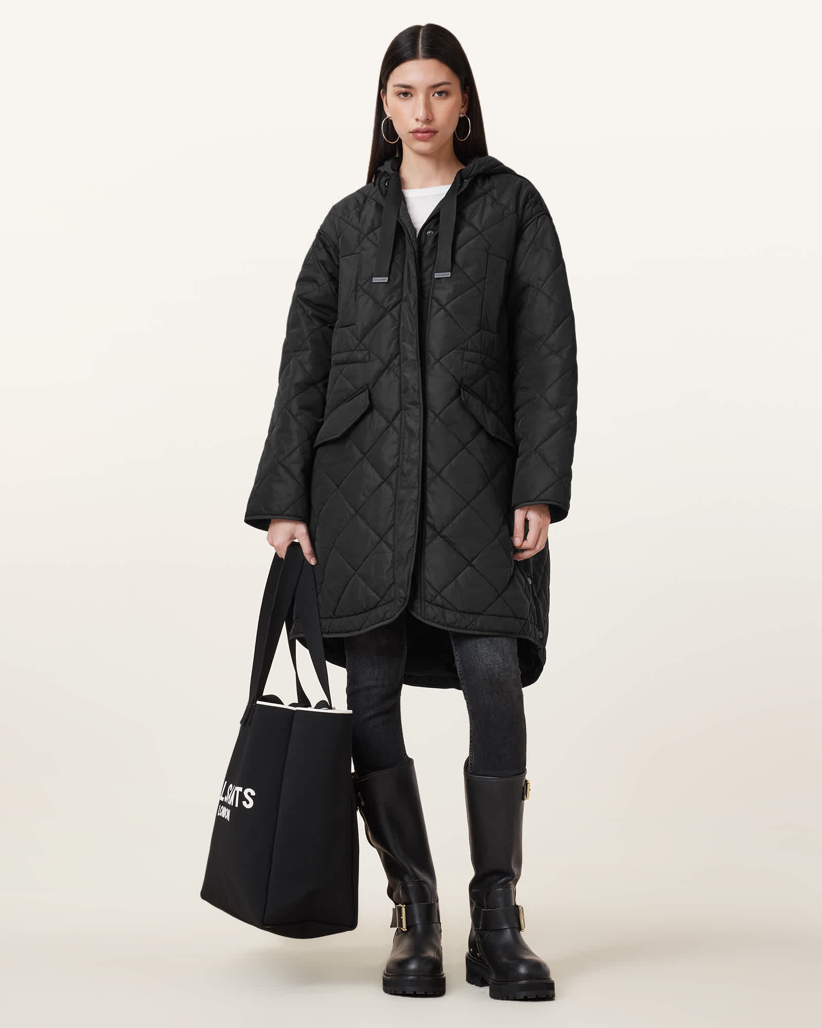 All Saints Rina Quilted Liner Coat Black