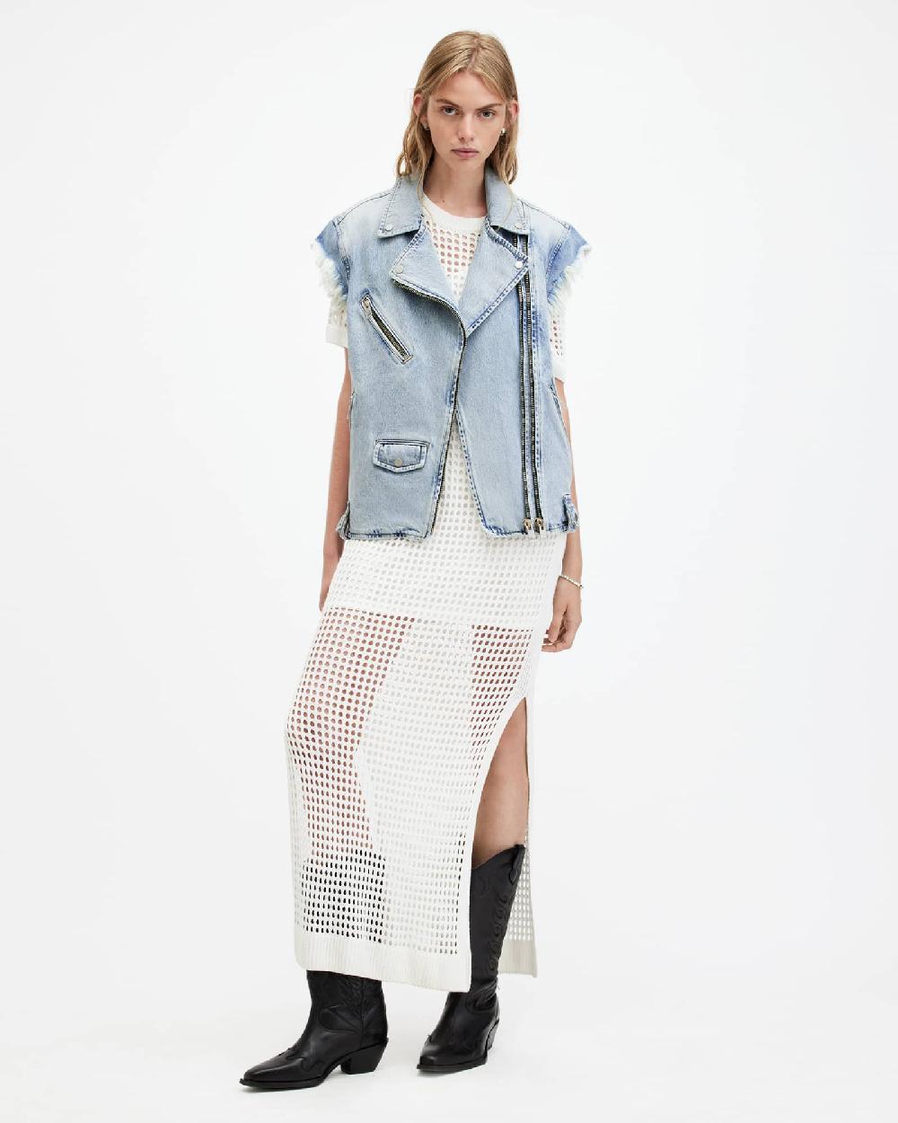 All Saints Ripley Oversized Denim Vest Ice Indigo