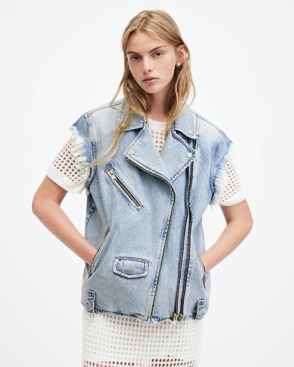 All Saints Ripley Oversized Denim Vest Ice Indigo