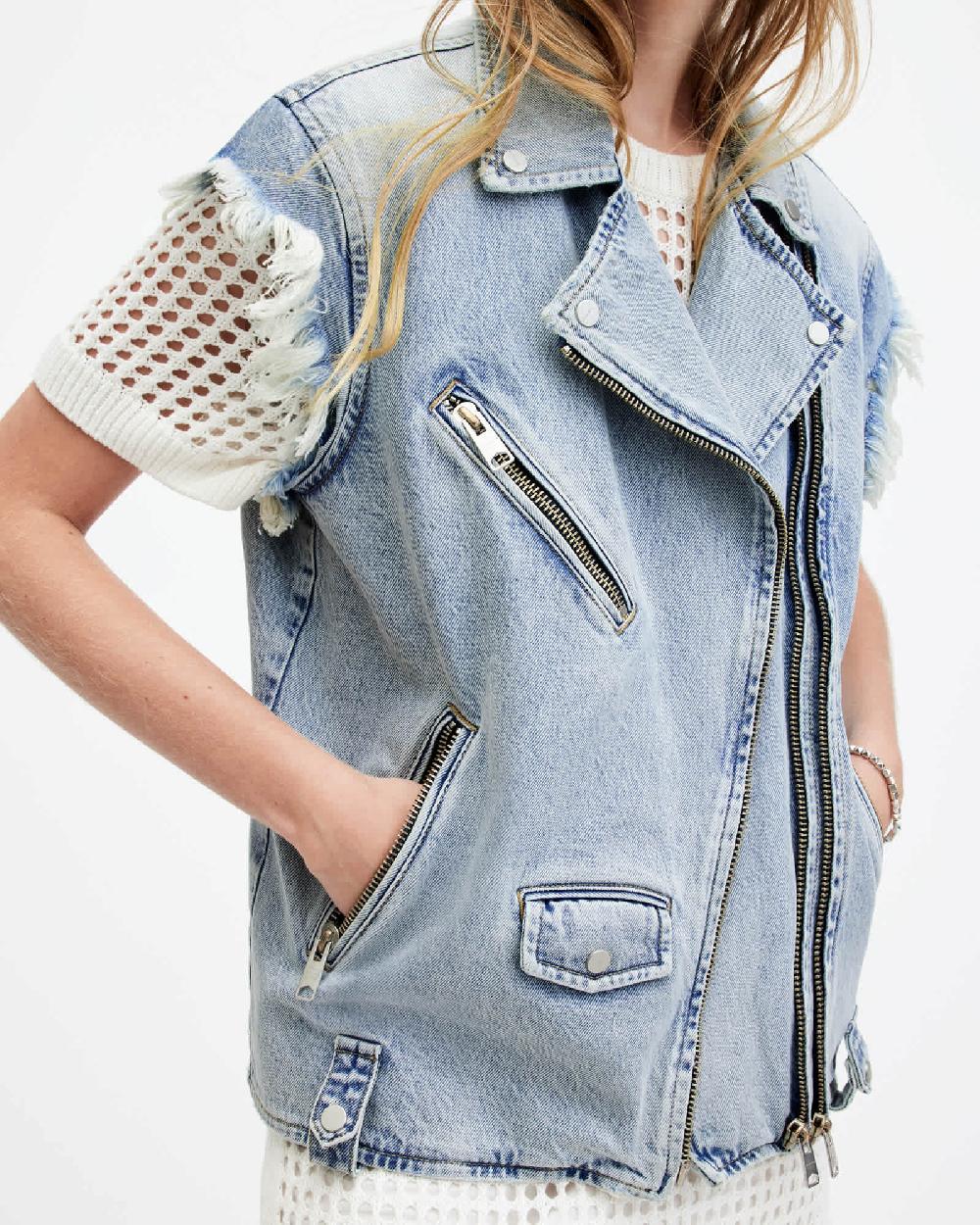 All Saints Ripley Oversized Denim Vest Ice Indigo