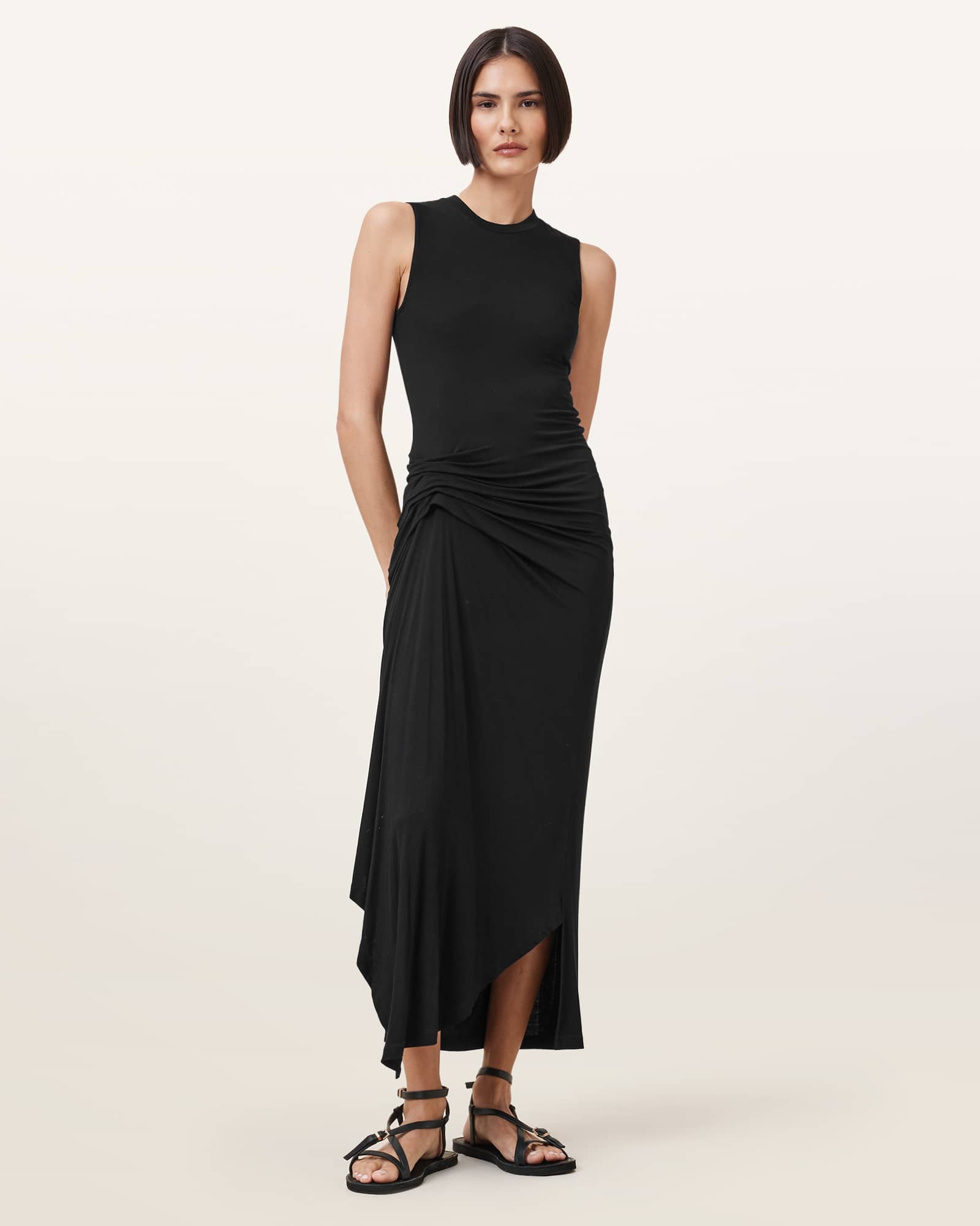 All Saints Rivi Draped Midi Dress Black