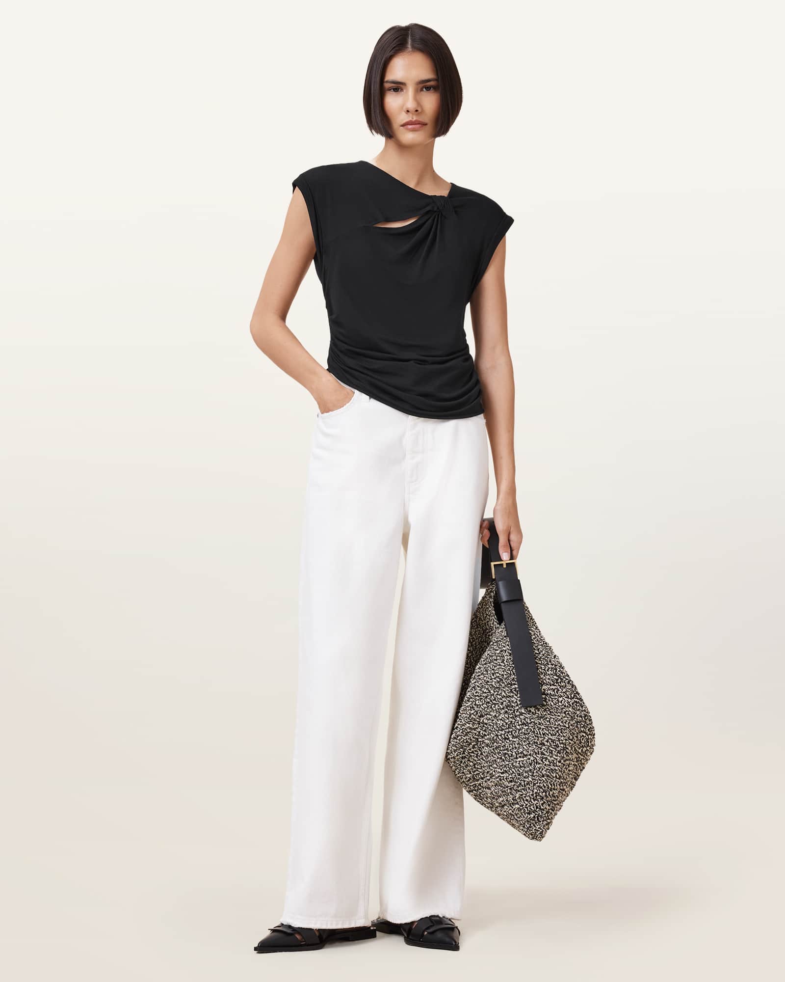 All Saints Robin Sleeveless Jersey Top Black