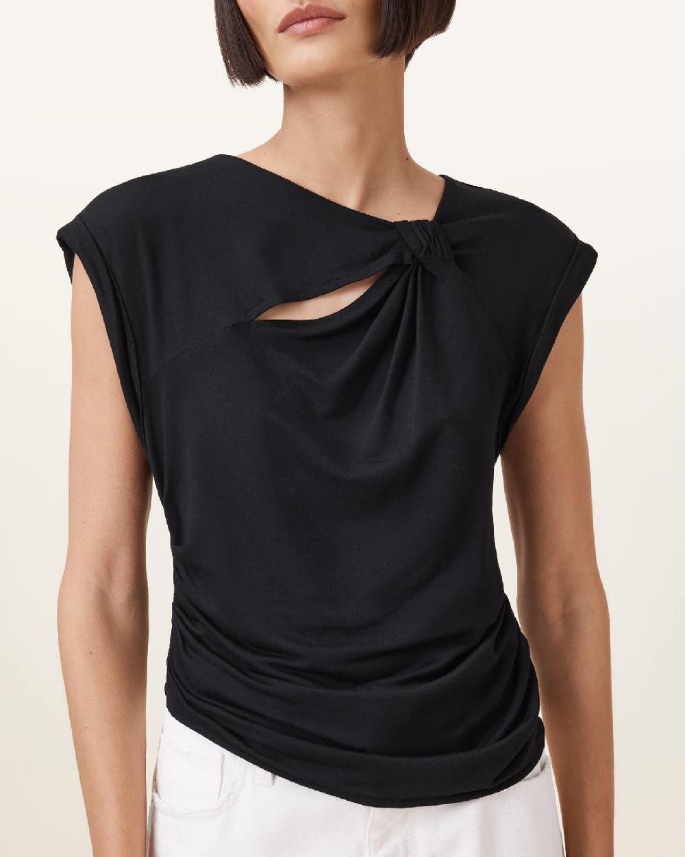 All Saints Robin Sleeveless Jersey Top Black