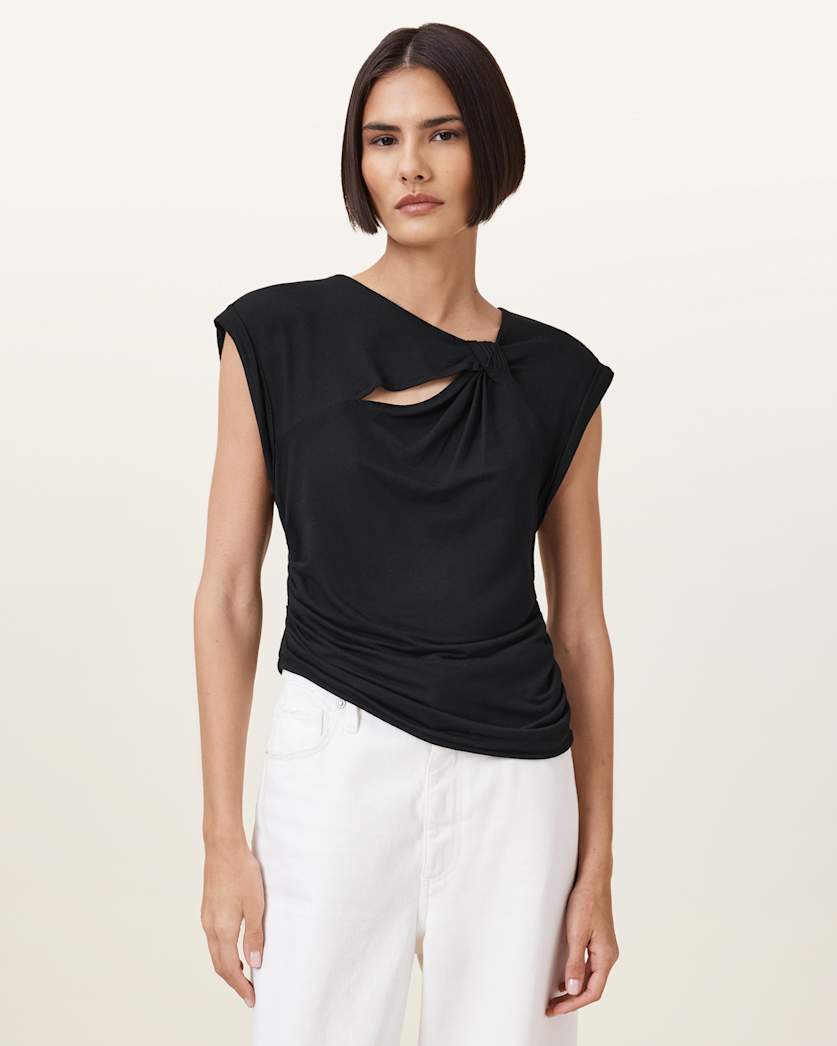 all saints Robin Sleeveless Jersey Top Black