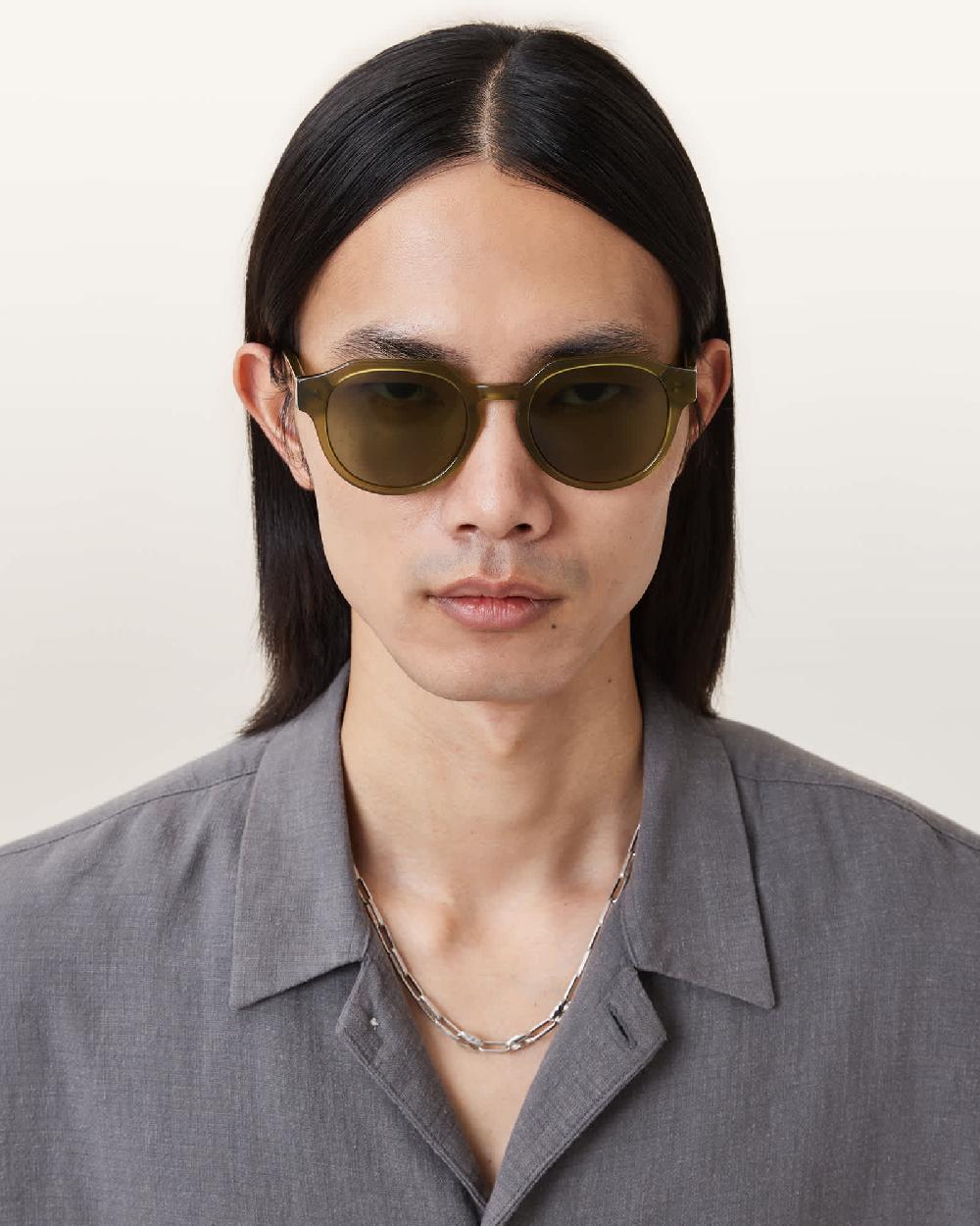 All Saints Roman Round Sunglasses Crystal Green