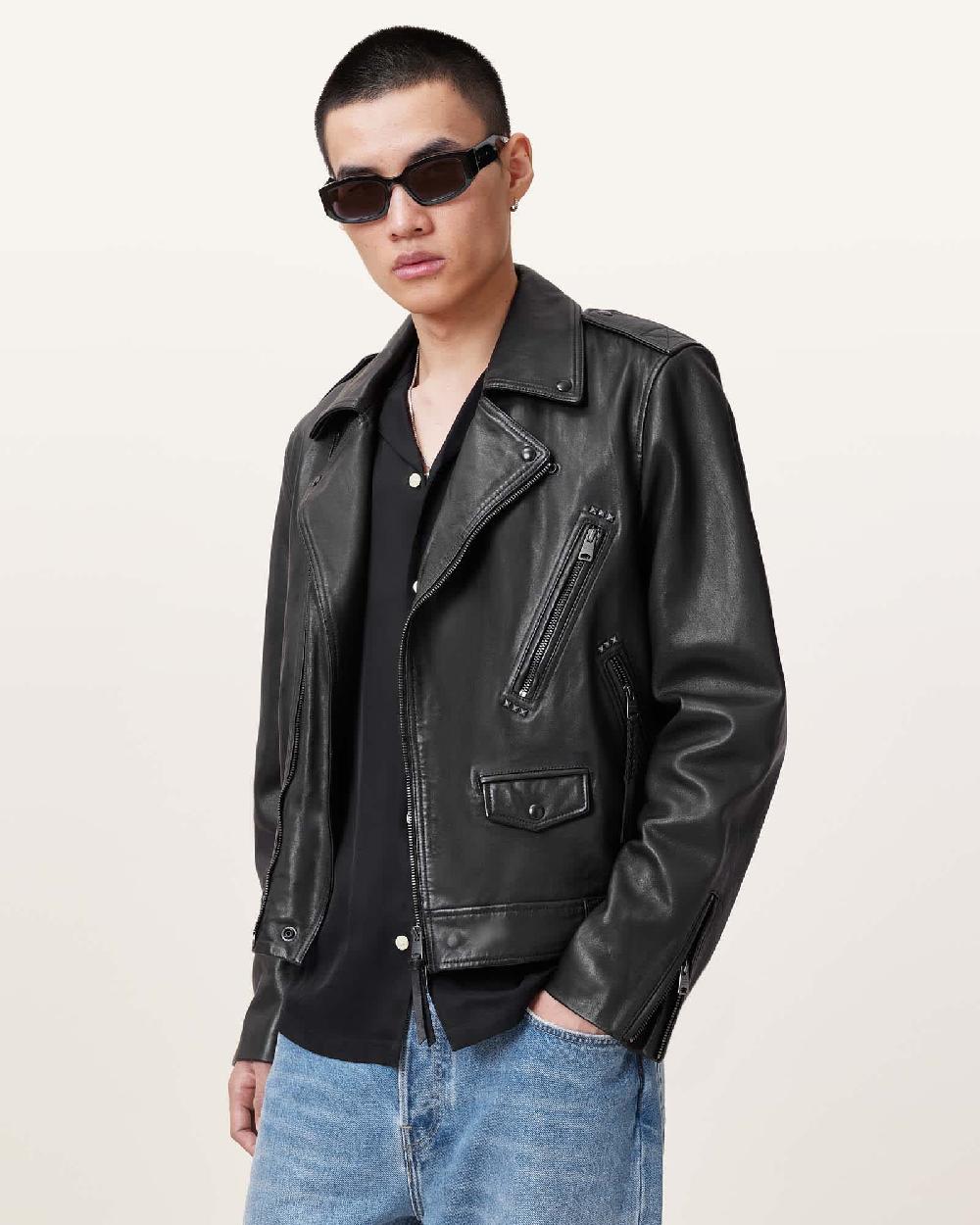 All Saints Ronnet Leather Biker Jacket Black