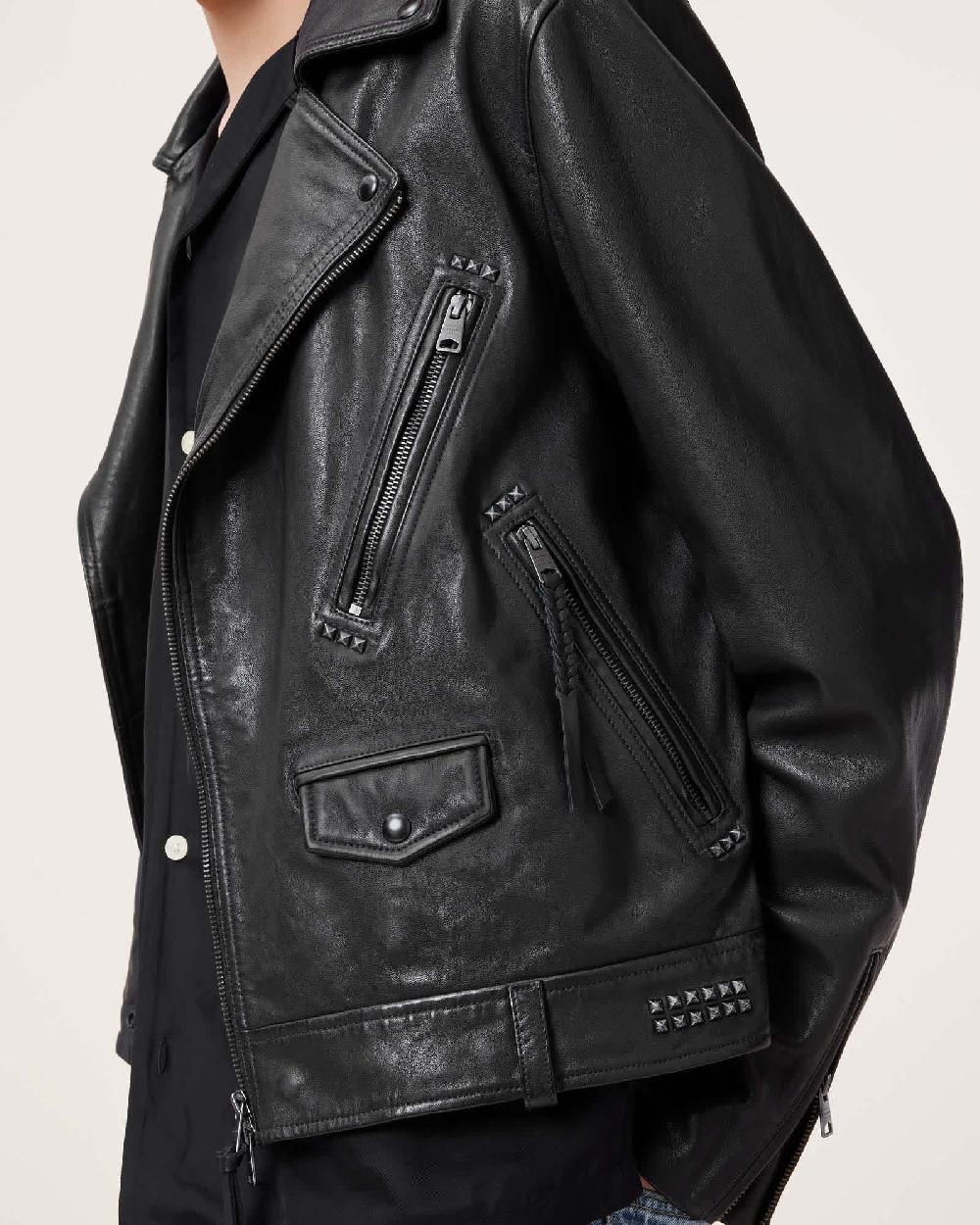All Saints Ronnet Leather Biker Jacket Black