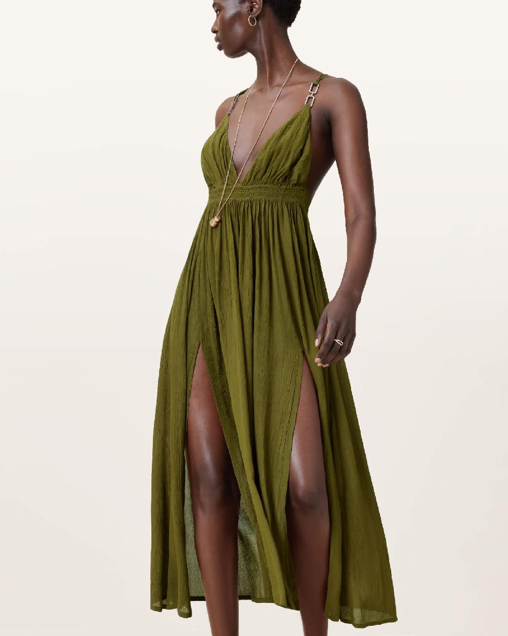 All Saints Rosa Hex Maxi Dress FIR GREEN